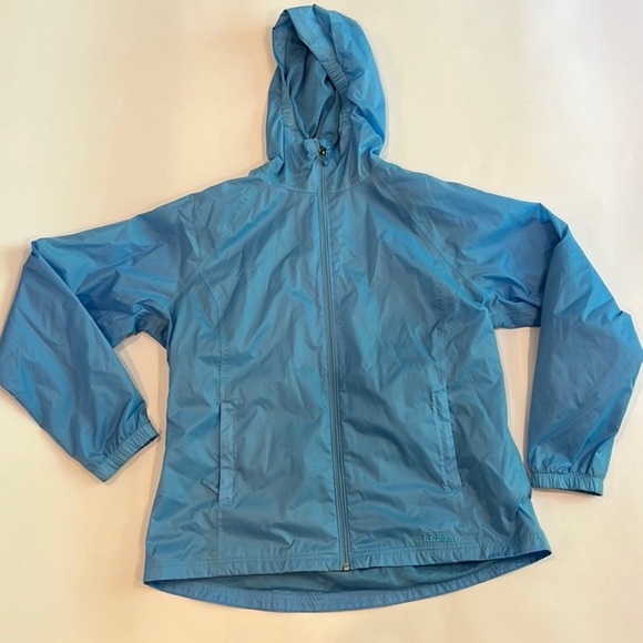 L.L. Bean Hooded Rain Jacket Light Blue large Reg - Picture 5 of 8